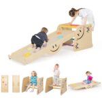 HONEY JOY Juguetes de escalada para niños pequeños, juego de triángulos de madera 6 en 1, rampa y escalador de doble car