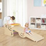 HONEY JOY Juguetes de escalada para niños pequeños, juego de triángulos de madera 6 en 1, rampa y escalador de doble car
