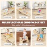 HONEY JOY Juguetes de escalada para niños pequeños, juego de triángulos de madera 6 en 1, rampa y escalador de doble car