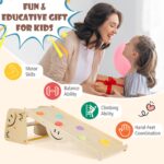 HONEY JOY Juguetes de escalada para niños pequeños, juego de triángulos de madera 6 en 1, rampa y escalador de doble car