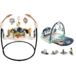 Fisher-Price Baby Bouncer Palm Paradise Jumperoo Centro de actividades y tapete de juego para hacer patadas y jugar, pia