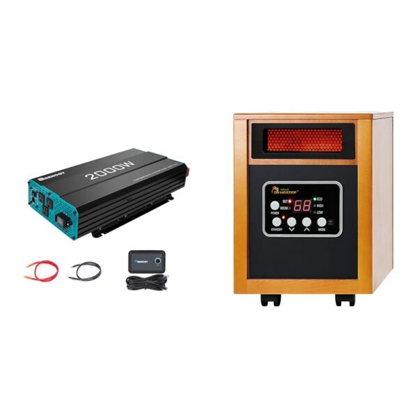 Paquete Inversor Onda Sinusoidal Pura Renogy 2000W 12V CC a 120V CA y Calentador Portátil Dr Infrared 1500W