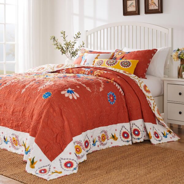 Juego de colcha acolchada Greenland Home Barefoot Bungalow Topanga Greenland Home Fashions GL-1703EJSQ Queen Jumbo 3 pie