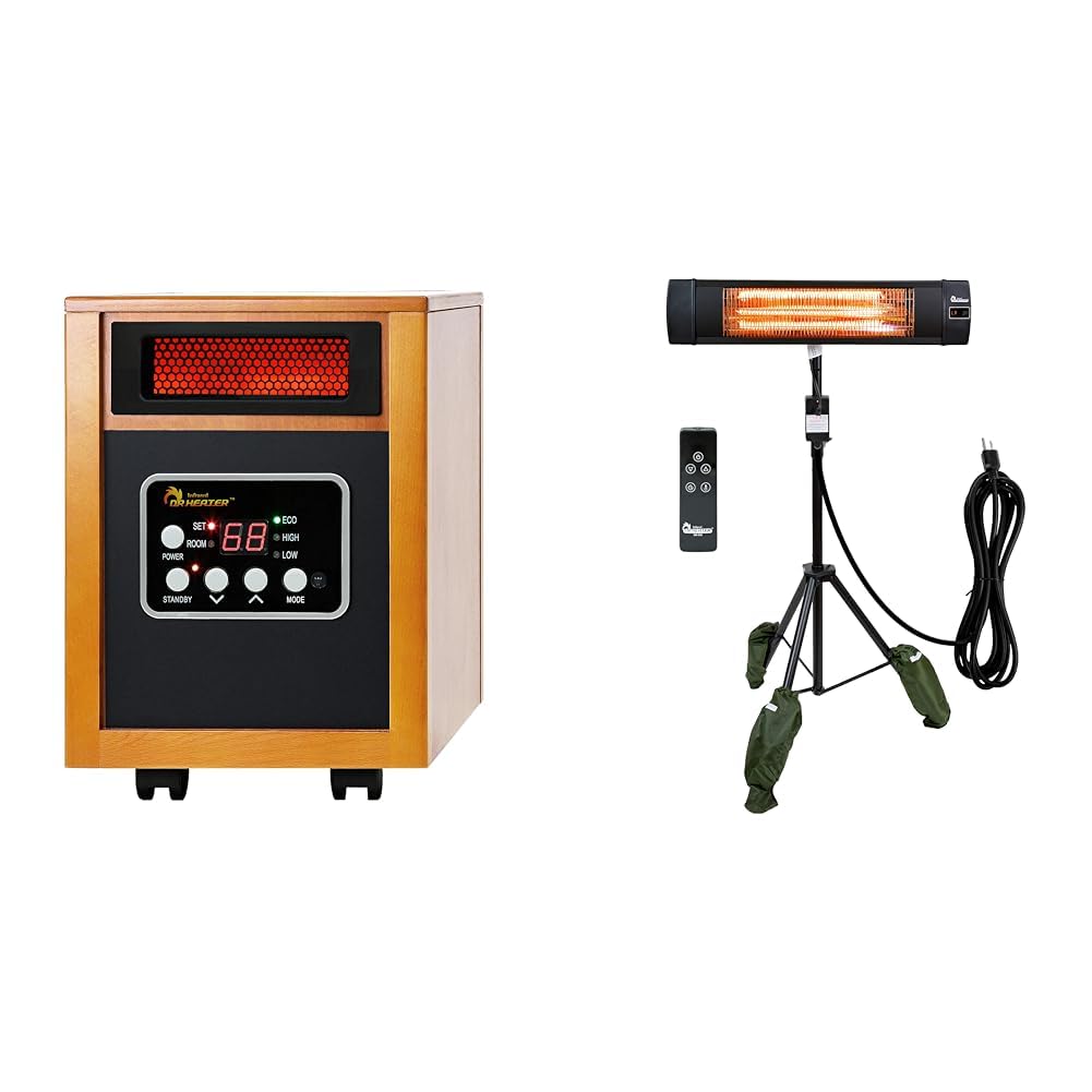 Version 1.0.0 Calentador de Espacio Portátil Dr Infrared Heater DR-338 1500 Vatios Infrarrojo Carbono con Trípode 23x40 Pulgadas