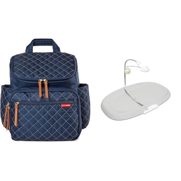 Skip Hop Mochila para pañales: Forma, Bolsa de viaje multifunción para bebé con cambiador y accesorio para cochecito, az