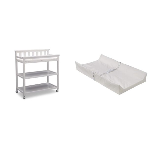 Delta Children Cambiador plano con ruedas y cambiador – Greenguard Gold certificado y cambiador de espuma contorneado co