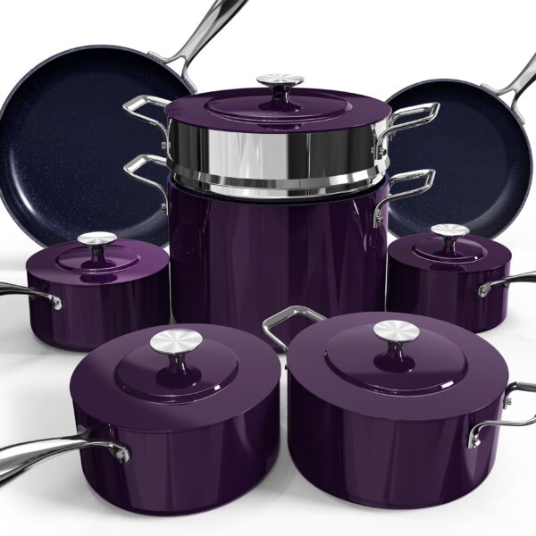 Batería de cocina NuWave Lux 31907 juego de ollas y sartenes 13 piezas forjado ligero antiadherente de cerámica G10 Dura