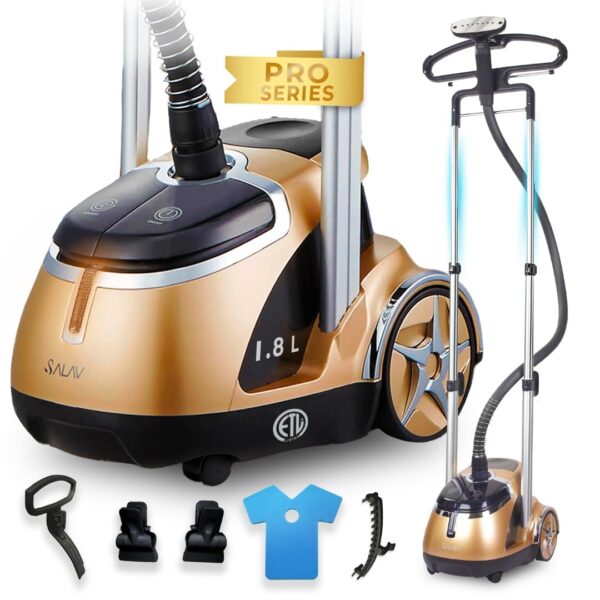 Vaporizador de Pie SALAV Professional Garment Steamer 1500W tanque 1.8L pedal pie cable retráctil dorado