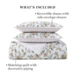 Juego de edredón reversible 3 piezas algodón percal Martha Stewart Welspun 887719231112 King rosa claro verde lavado lig