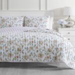 Juego de edredón reversible 3 piezas algodón percal Martha Stewart Welspun 887719231112 King rosa claro verde lavado lig