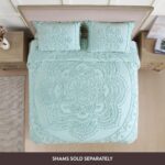 Colcha de chenilla 100% algodón matrimonial Beatrice Home Fashions LMCBSPFUBLU medallón de loto azul ligera con flecos