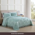 Colcha de chenilla 100% algodón matrimonial Beatrice Home Fashions LMCBSPFUBLU medallón de loto azul ligera con flecos