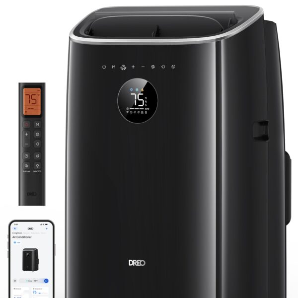 Aire acondicionado portátil 3 en 1 sin drenaje con deshumidificador y ventilador DREO DR-HAC006S Black 6000 BTU DOE negr