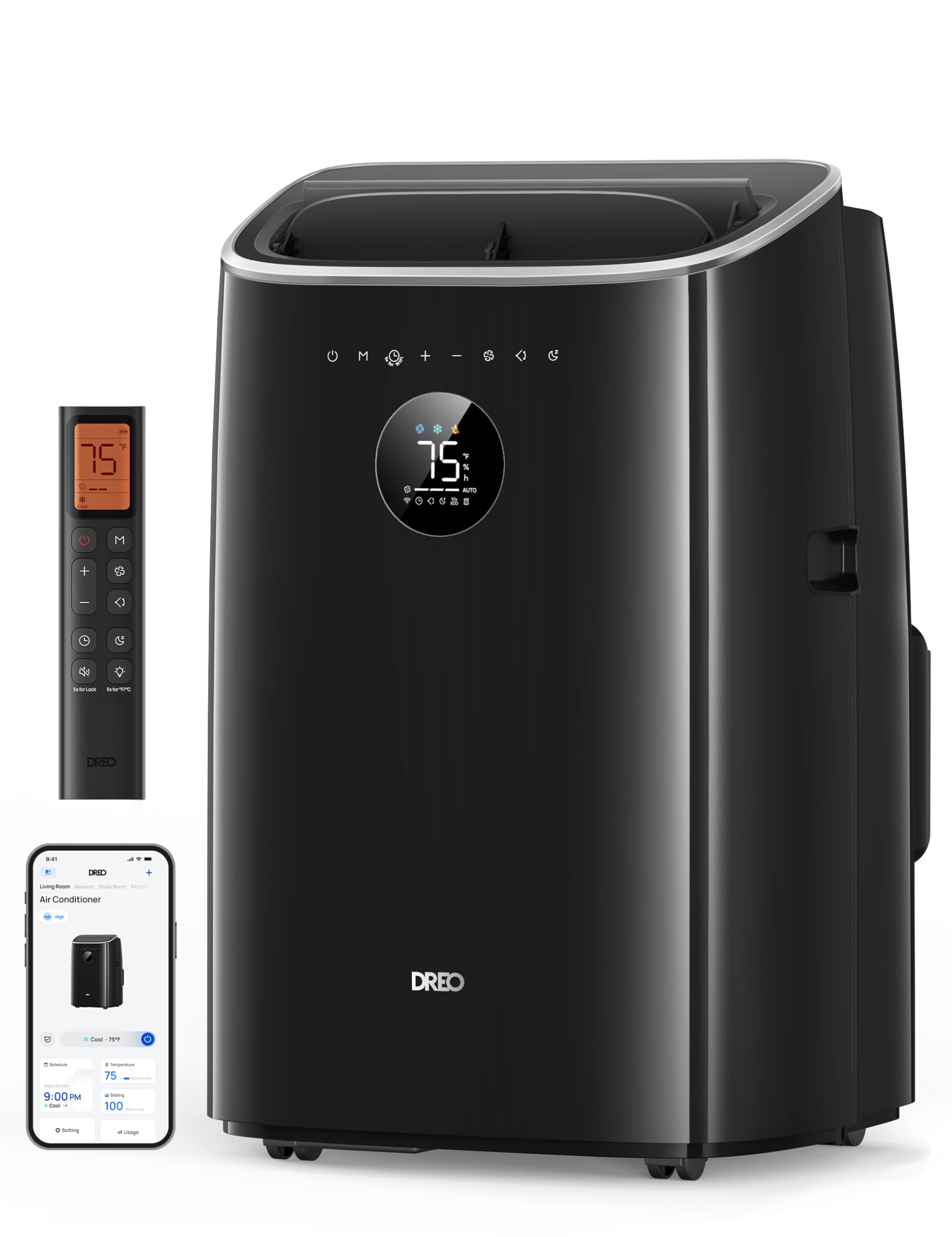 Version 1.0.0 Aire acondicionado portátil 3 en 1 sin drenaje con deshumidificador y ventilador DREO DR-HAC006S Black 6000 BTU DOE negr