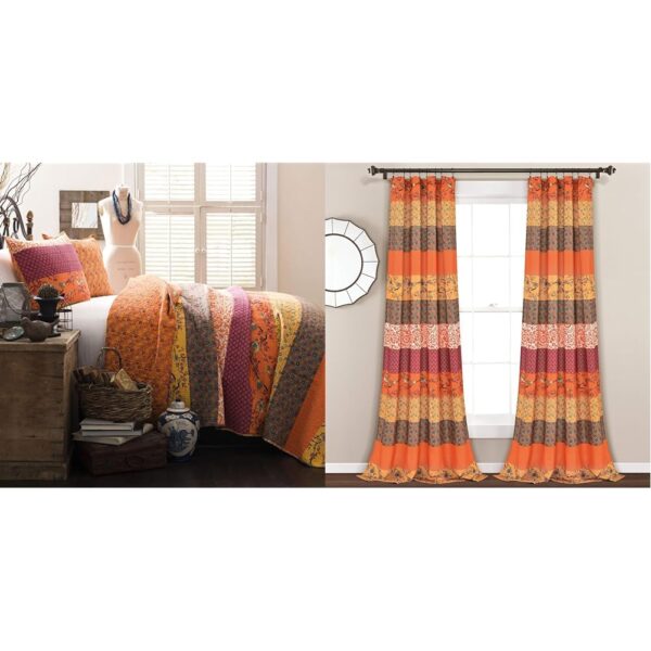 Juego de Edredón Reversible Lush Decor Royal Empire 3 Piezas Algodón a Rayas Queen con Paneles de Cortina Filtro de Luz