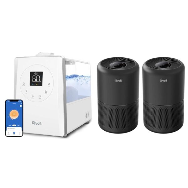 Paquete Humidificador y Purificador de Aire LEVOIT LV600S 6 Litros Niebla Calida y Fria 753 Pies Cuadrados WiFi