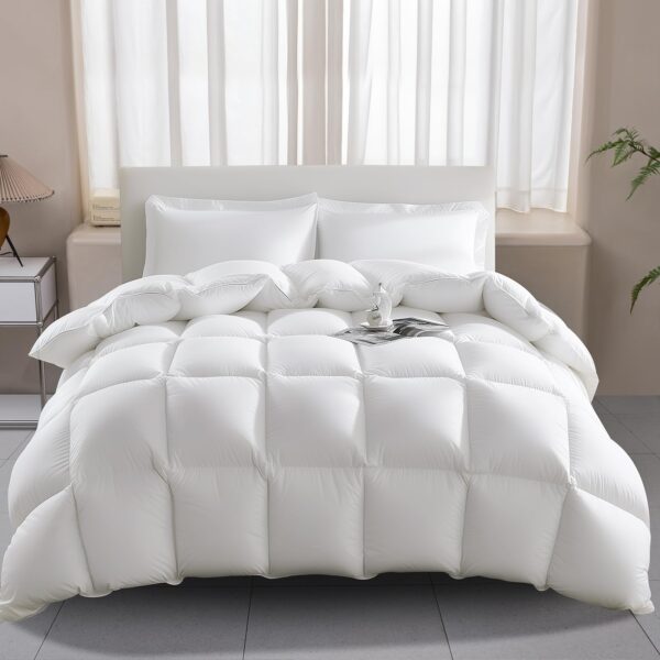 Edredón 100% algodón orgánico para todas las estaciones Wellos WL-BS016-K-YSS-US King 106 x 90 pulgadas blanco alta pote