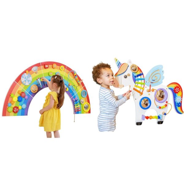 SPARK & WOW Paneles de pared de actividades arcoíris – A partir de 18 meses – Juguete sensorial de pared – 10 actividade