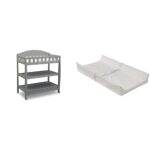 Delta Children Mesa cambiadora infantil con almohadilla, gris y almohadilla cambiadora contorneada de espuma con funda i