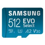 Samsung EVO Select tarjeta de memoria microSD + adaptador, 512 GB microSDXC, hasta 160 MB/s, 4K UHD, UHS-I, C10, U3, V30