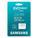 Samsung EVO Select tarjeta de memoria microSD + adaptador, 512 GB microSDXC, hasta 160 MB/s, 4K UHD, UHS-I, C10, U3, V30