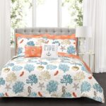 Juego de Edredon Reversible Coastal Reef Lush Decor 7 Piezas Queen con Cortinas 52 pulgadas