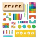Lovevery - Juego de bloques y figuras de madera maciza + caja de almacenamiento, 70 piezas y juego de música, 6 instrume