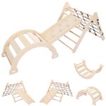 Fulvari Juego de gimnasio interior para niños pequeños, estructuras de escalador, 38 x 24 x 6 pulgadas, color roble