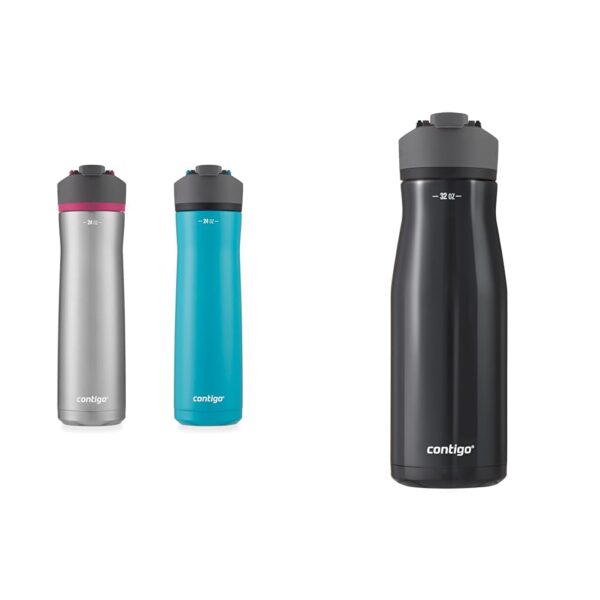 Termo Botella de Agua Contigo Cortland Chill 2.0 Acero Inoxidable Al Vacío Antiderrames Autoseal 32 oz 946 ml Negro Rega