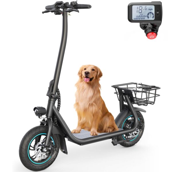 URBANMAX Patinete eléctrico X2 para adultos con canasta, scooter eléctrico de 12 pulgadas para adolescentes con máximo 2