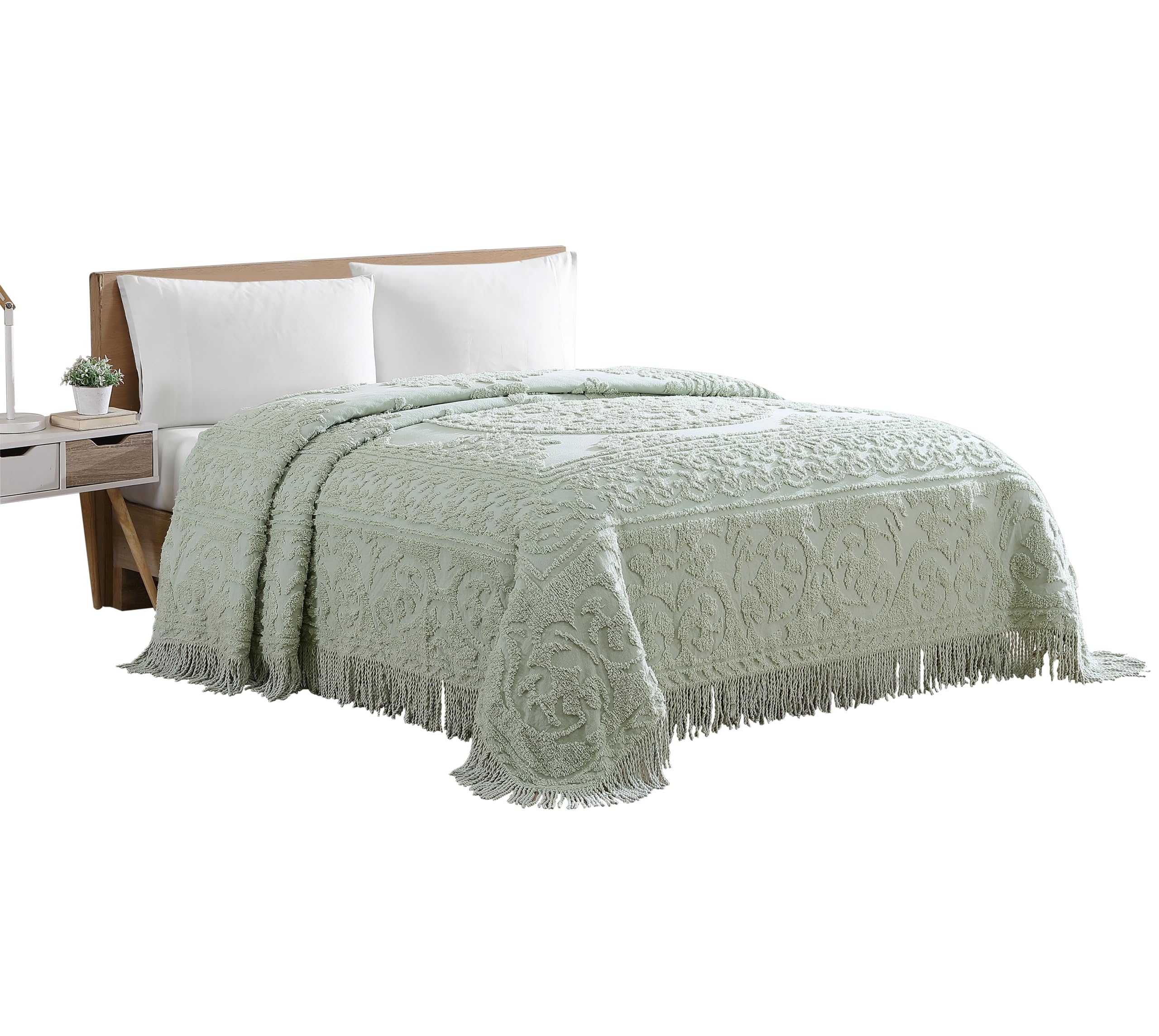 Version 1.0.0 Colcha de chenilla medallón Beatrice Home Fashions MEDBSPQNSAG tamaño Queen color salvia