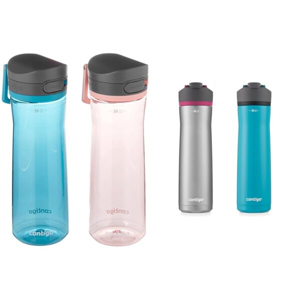 Juego de 2 Botellas de Agua Contigo Jackson 2.0 Plástico Libre de BPA y Cortland Chill 2.0 Acero Inoxidable Térmico con