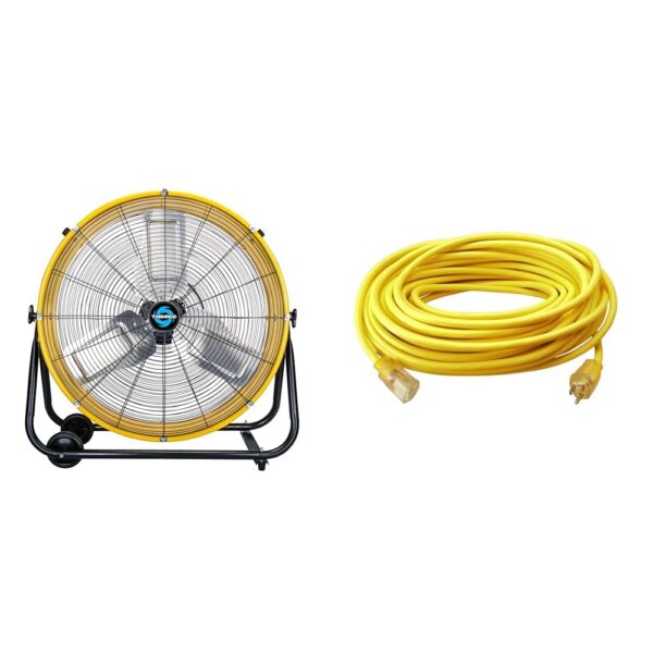 Ventilador de Tambor Metal Inclinacion Alta Velocidad Tornado 24 Pulgadas 8540 CFM y Cable de Extension Southwire 2588SW