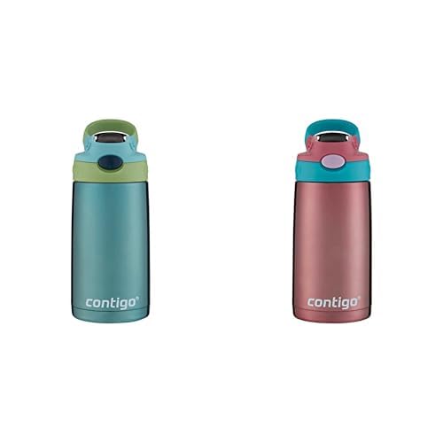 Botella de agua infantil Termo Contigo Acero inoxidable 13 onzas Paquete de 2 piezas Tapa antiderrames Colores Océano y