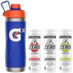 Kit Botella Gatorade Gx Acero Inoxidable Azul 32 oz y Tabletas Gatorade Zero Paquete Variado 40 Piezas