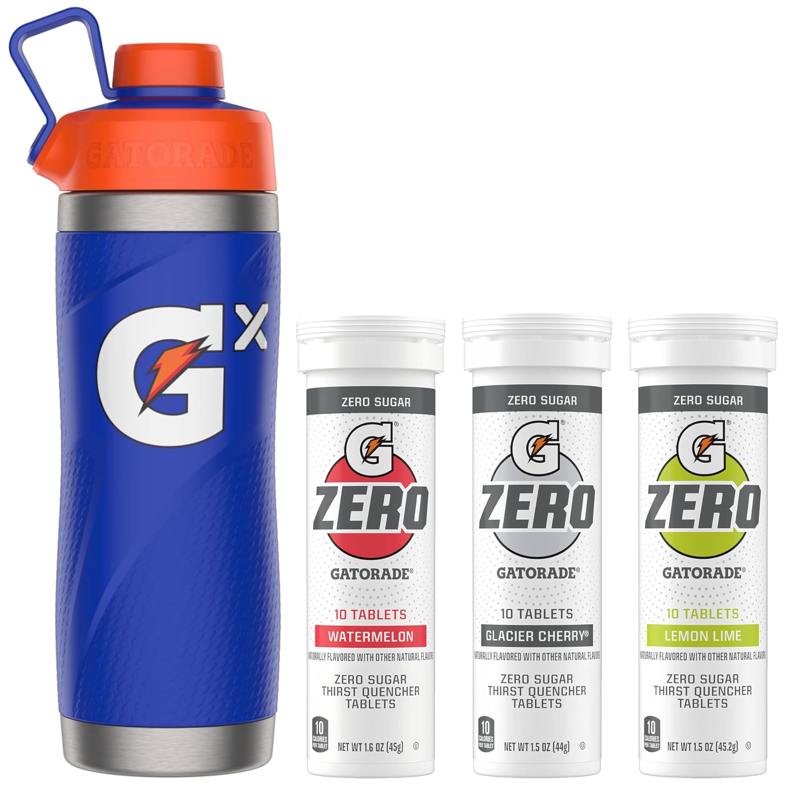 Version 1.0.0 Kit Botella Gatorade Gx Acero Inoxidable Azul 32 oz y Tabletas Gatorade Zero Paquete Variado 40 Piezas