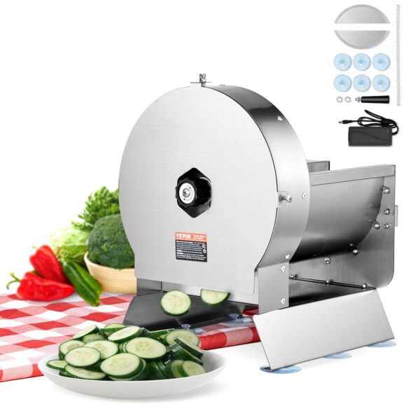 VEVOR Cortadora eléctrica de verduras, máquina cortadora comercial ajustable de 0-0.5"/0-12mm de grosor, convertible a m