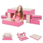 Costzon Juego de espuma para subir y gatear, muebles convertibles 4 en 1 en cama infantil, sofá, mesa, bloques de juego
