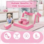 Costzon Juego de espuma para subir y gatear, muebles convertibles 4 en 1 en cama infantil, sofá, mesa, bloques de juego