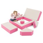 Costzon Juego de espuma para subir y gatear, muebles convertibles 4 en 1 en cama infantil, sofá, mesa, bloques de juego