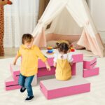 Costzon Juego de espuma para subir y gatear, muebles convertibles 4 en 1 en cama infantil, sofá, mesa, bloques de juego