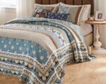 Juego de ropa de cama acolchada Thalia Greenland Home Fashions GL-2312BJSK 3 piezas tamaño King azul