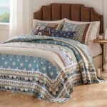 Juego de ropa de cama acolchada Thalia Greenland Home Fashions GL-2312BJSK 3 piezas tamaño King azul