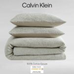 Juego de funda de edredón Calvin Klein USHSFN1289352 microwaffle verde suave tamaño Queen 3 piezas ropa de cama