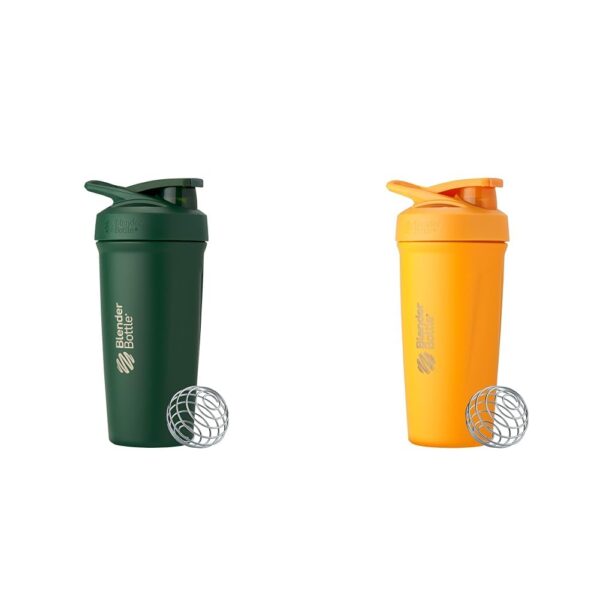 Vaso Mezclador Shaker BlenderBottle Acero Inoxidable 24 Onzas con Batidor de Alambre y Asa Color Verde Bosque