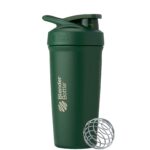 Vaso Mezclador Shaker BlenderBottle Acero Inoxidable 24 Onzas con Batidor de Alambre y Asa Color Verde Bosque