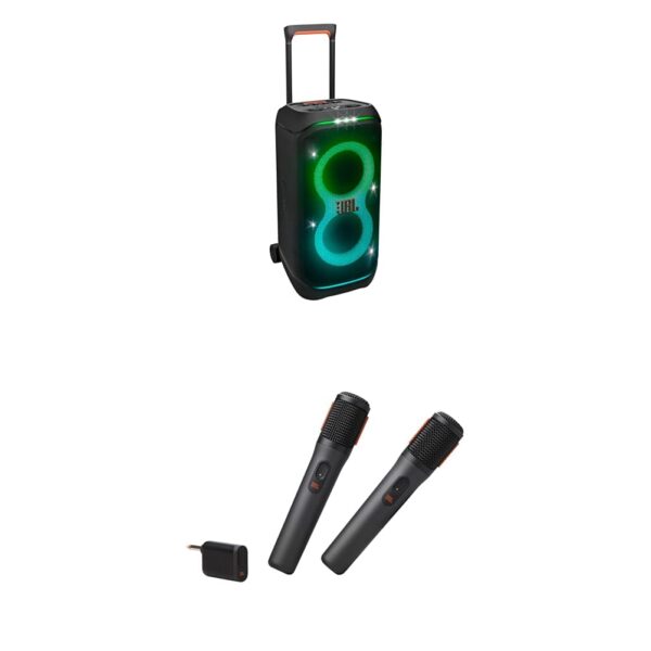 Paquete de JBL PartyBox Stage 320 - Altavoz portátil para fiesta con micrófono de oferta y entrada de guitarra (negro) +