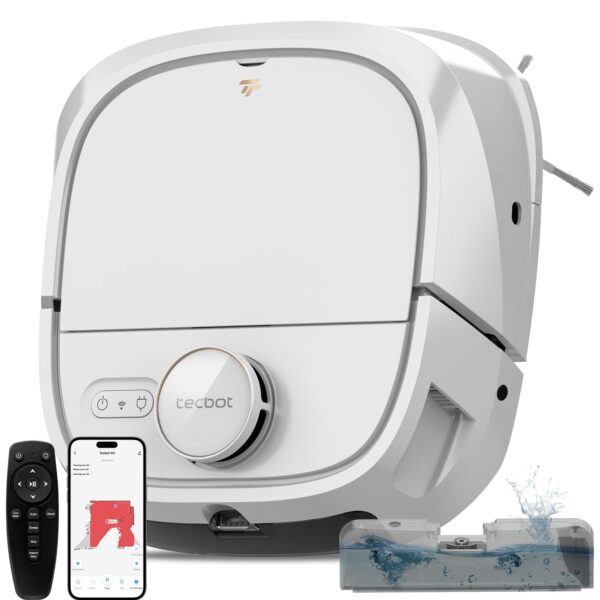 Robot Aspirador y Trapeador TECBOT M1 Pro LiDAR navegación precisa fregado vibratorio 6N autolimpieza automatica 180 min