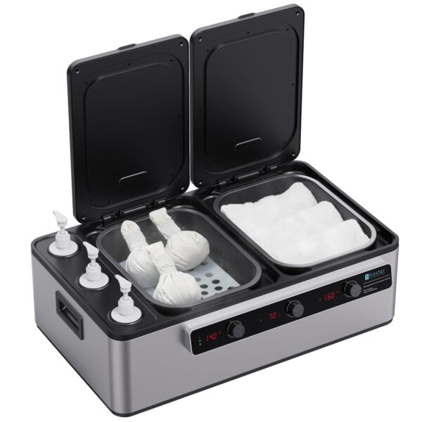 Master Massage - Calentador eléctrico profesional de piedra de masaje 2 en 1 y 3 botellas de aceite de masaje y loción y