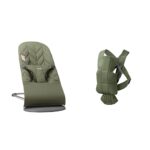 BabyBjörn Bouncer Bliss - Edredón tejido de pétalos verde oscuro y portabebés mini tejido verde oscuro para 0-12 meses,